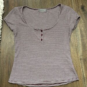 Urban Outfitters Maroon White Pin Striped Crop Tee